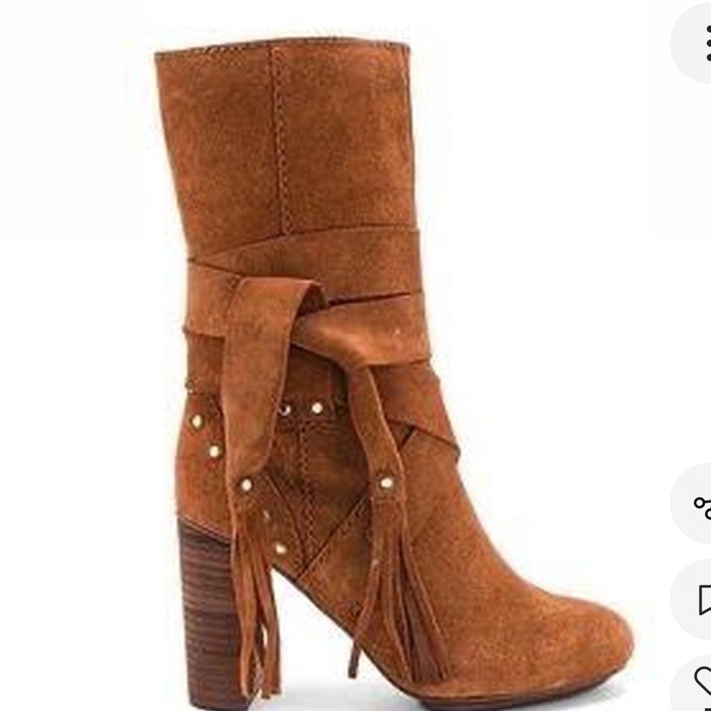 See By Chloe Tan Suede Fringe Mid-Calf Boot